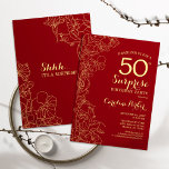 Red Gold Surprise 50th Birthday Party Kaart<br><div class="desc">Red Gold Floral Surprise 50th Birthday Party Invitation. Minimalistisch modern design met botanische accenten en lettertype typografie. Eenvoudige bloemige uitnodigingskaart perfect voor een stijlvol vrouw verrassingsfeest. Kan op elke leeftijd worden aangepast.</div>