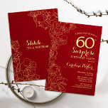 Red Gold Surprise 60e verjaardag Kaart<br><div class="desc">Red Gold Floral Surprise 60th Birthday Party Invitation. Minimalistisch modern design met botanische accenten en lettertype typografie. Eenvoudige bloemige uitnodigingskaart perfect voor een stijlvol vrouw verrassingsfeest. Kan op elke leeftijd worden aangepast.</div>