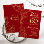 Red Gold Surprise 60e verjaardag Kaart<br><div class="desc">Red Gold Surprise 60th Birthday Invitation. Het minimalistische moderne feministische ontwerp kenmerkt botanische accenten en typografische manuscriptdoopvont. Eenvoudige bloemige uitnodigingskaart perfect voor een stijlvol vrouw verrassingsfeest.</div>