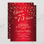 Red Gold Surprise 75e verjaardagsfeestje Kaart (Voorkant / Achterkant)