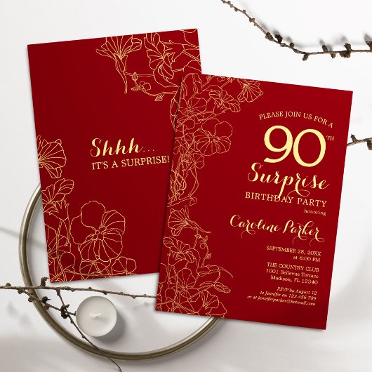 Red Gold Surprise 90e verjaardag Kaart