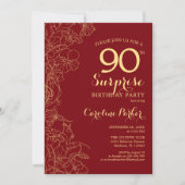 Red Gold Surprise 90e verjaardag Kaart (Voorkant)