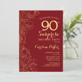 Red Gold Surprise 90e verjaardag Kaart (Staand voorkant)
