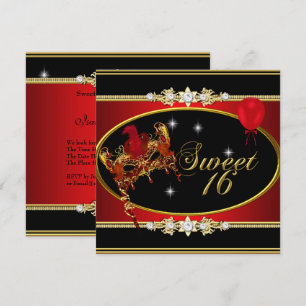 Red Gold Sweet Sixteen Sweet 16 Masquerade Kaart