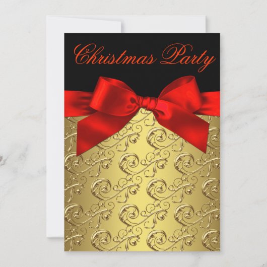 Red Gold Swirl Bow Corporate Christmas Party Kaart (Voorkant)