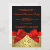 Red Gold Swirl Bow Corporate Christmas Party Kaart (Achterkant)