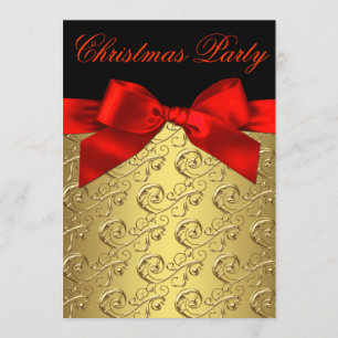 Red Gold Swirl Bow Corporate Christmas Party Kaart