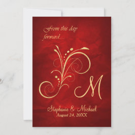 Red Gold Swirl Monogram Huwelijk Kaart
