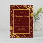 Red Gold Swirl Snowflake Lijst Kerstfeest Folie Uitnodiging (Staand Voorkant)