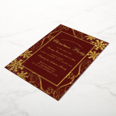 Red Gold Swirl Snowflake Lijst Kerstfeest Folie Uitnodiging (Gedraaid)