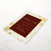 Red Gold Swirl Snowflake Lijst Kerstfeest Folie Uitnodiging (Gedraaid)