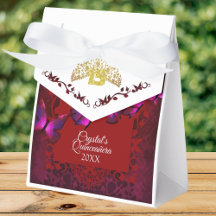 Red, Gold Tiara Butterfly Quinceanera Favor Box