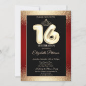 Red, Gold Tiara Confetti, weet 16-partij Kaart (Voorkant)