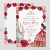 Red Gold Tiara Princess Quinceañera Uitnodiging (Voorkant / Achterkant)