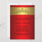 Red Gold Tiara Sweet Sixteen Party Uitnodiging (Achterkant)