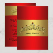 Red Gold Tiara Sweet Sixteen Party Uitnodiging (Voorkant / Achterkant)