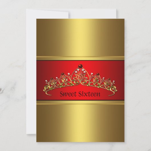 Red Gold Tiara Sweet Sixteen Party Uitnodiging (Voorkant)