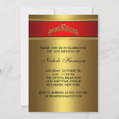 Red Gold Tiara Sweet Sixteen Party Uitnodiging (Achterkant)