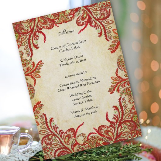 Red Gold Touch van Green Peacock Paisley Menu