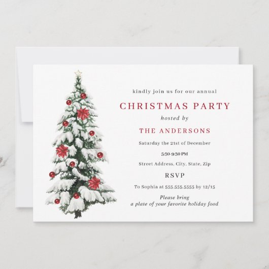 Red Gold Traditional Tree-kerstfeest Invitat Kaart (Voorkant)
