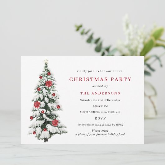 Red Gold Traditional Tree-kerstfeest Invitat Kaart (Staand voorkant)