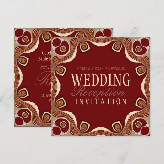 Red+Gold Tribal Royal Alternative Wedding Invitati Kaart (Voorkant / Achterkant)