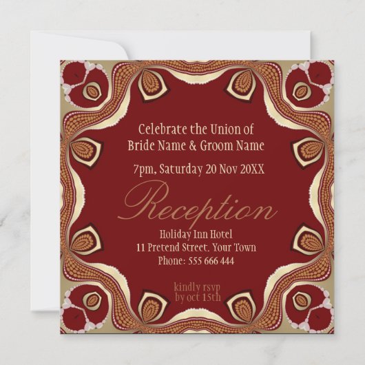 Red+Gold Tribal Royal Alternative Wedding Invitati Kaart (Achterkant)