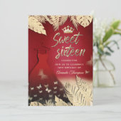 Red Gold tropische bladeren glitter vlinder tiara Kaart (Staand voorkant)