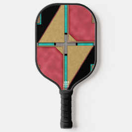Red, Gold, Turquoise Cyberpunk Art Deco Design Pickleball Paddle