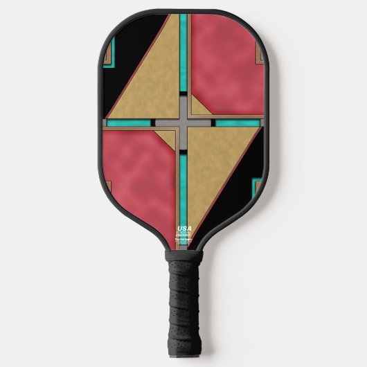 Red, Gold, Turquoise Cyberpunk Art Deco Design Pickleball Paddle (Voorkant)