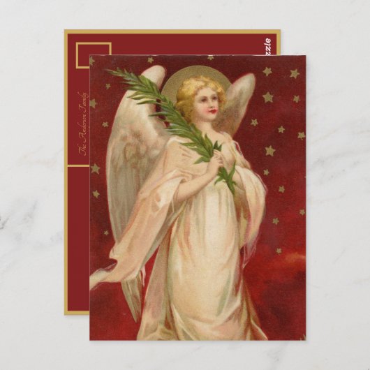 Red Gold Victoriaans kerstengel Briefkaart (Voorkant / Achterkant)