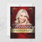 Red & Gold Vintage Roses Obituary Prayer Card Kaart (Voorkant)