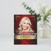 Red & Gold Vintage Roses Obituary Prayer Card Kaart (Staand voorkant)