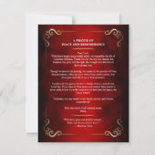 Red & Gold Vintage Roses Obituary Prayer Card Kaart (Achterkant)