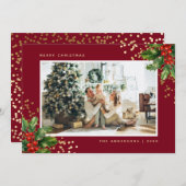 Red Gold Waterverf Holly-kerstkaarten Feestdagenkaart (Voorkant / Achterkant)