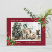 Red Gold Waterverf Holly-kerstkaarten Feestdagenkaart (Staand voorkant)