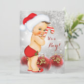 Red Gold White Baby shower Boy Brunette Kaart (Staand voorkant)