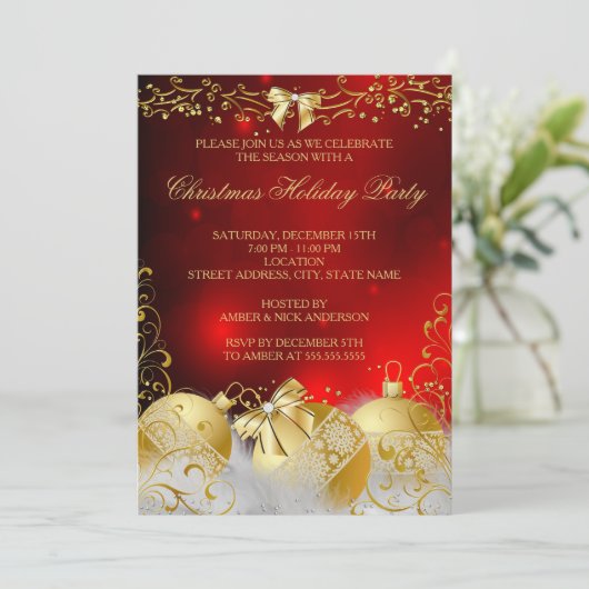 Red Gold White Bauble-kerstfeestdag Kaart (Staand voorkant)