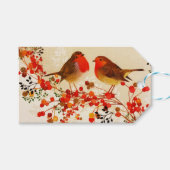 Red Gold Winter Birds Holly Berry Branches Cadeaulabel (Voorkant (Horizontaal))