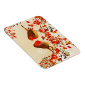 Red Gold Winter Birds Holly Berry Branches Magneet (Rechterzijde)