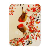 Red Gold Winter Birds Holly Berry Branches Magneet (Verticaal)