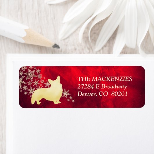 Red Gold Winter Corgi Dog Retouradres Etiket (Insitu)