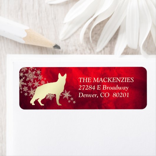 Red Gold Winter German Shepherd Dog Return Address Etiket (Insitu)