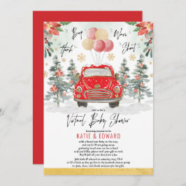 Red Gold Winter Holiday Virtual Baby shower Kaart