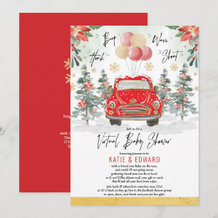 Red Gold Winter Holiday Virtual Baby shower Kaart