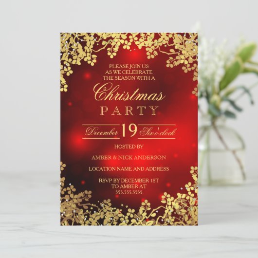 Red Gold Wreate kerstfeestdag Kaart (Staand voorkant)