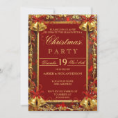 Red Gold Xmas Bells Photo Christmas Holiday Party Kaart (Voorkant)