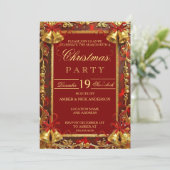Red Gold Xmas Bells Photo Christmas Holiday Party Kaart (Staand voorkant)