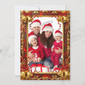 Red Gold Xmas Bells Photo Christmas Holiday Party Kaart (Achterkant)