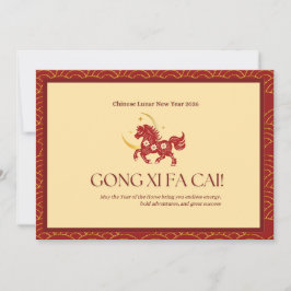 Red & Gold Year of Horse  Feestdagenkaart